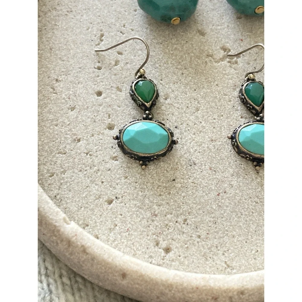 Teal‎ Blue Earrings Set Of 3 Pair Stud Drop Dangle Boho Southwestern Style Artsy